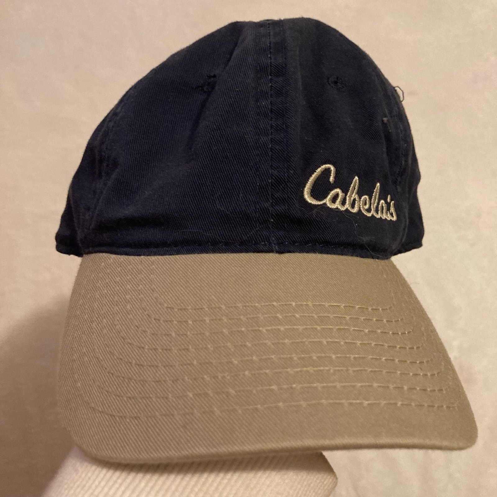 Cabelas TwoTone Navy Blue  Khaki Twill Strapback Baseball Cap